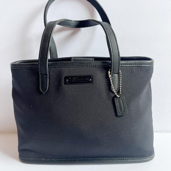 Vintage Coach Black Neoprene Small Handbag Leather tote bag satchel - Picture 1 of 7